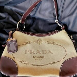 Prada jacquard brown and linen color bag